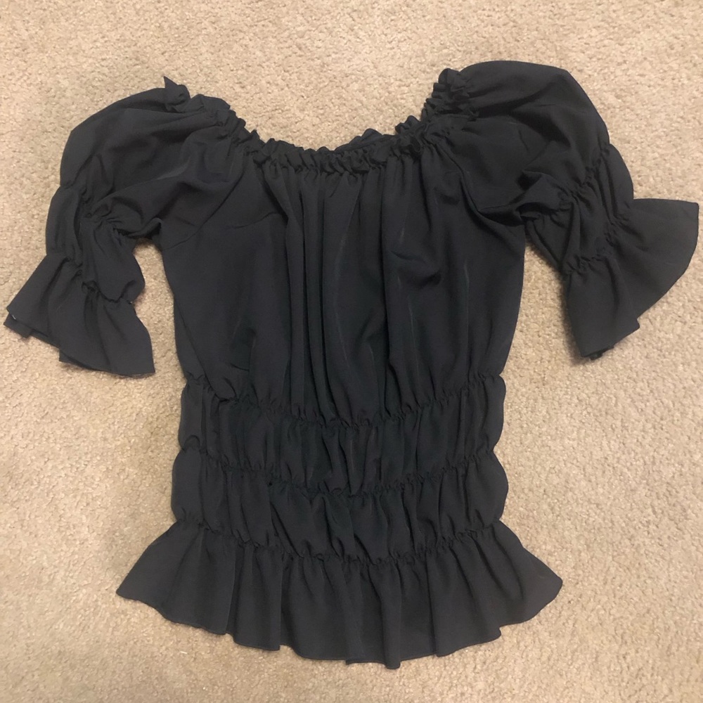 WOMENS BLACK SILKY VICTORIAN STYLE TOP SIZE MEDIUM/LARGE